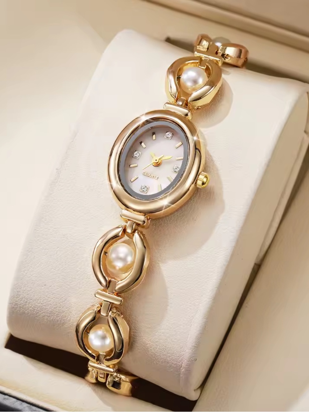 Elegant Gold Pearl Accent Women's Bracelet Watch